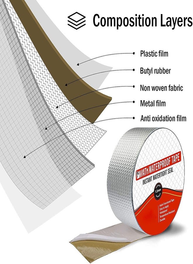 SILENCIO Silver Aluminium Metal Foil Tape High Polymer Instantly Leakage Repair Butyl Waterproof Tape Pipe Leakage Roof Water Tape Leakage Self Adhesive (5CM*5M (Pack Of 1)) - Image 2